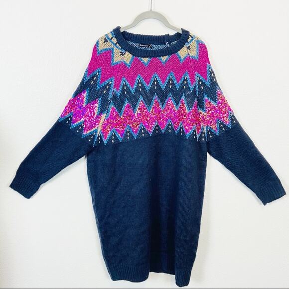 Sequin Sweater Dress Alpine Fair Isle Winter Holiday Solutions Chunky sz S - Picture 3 of 10